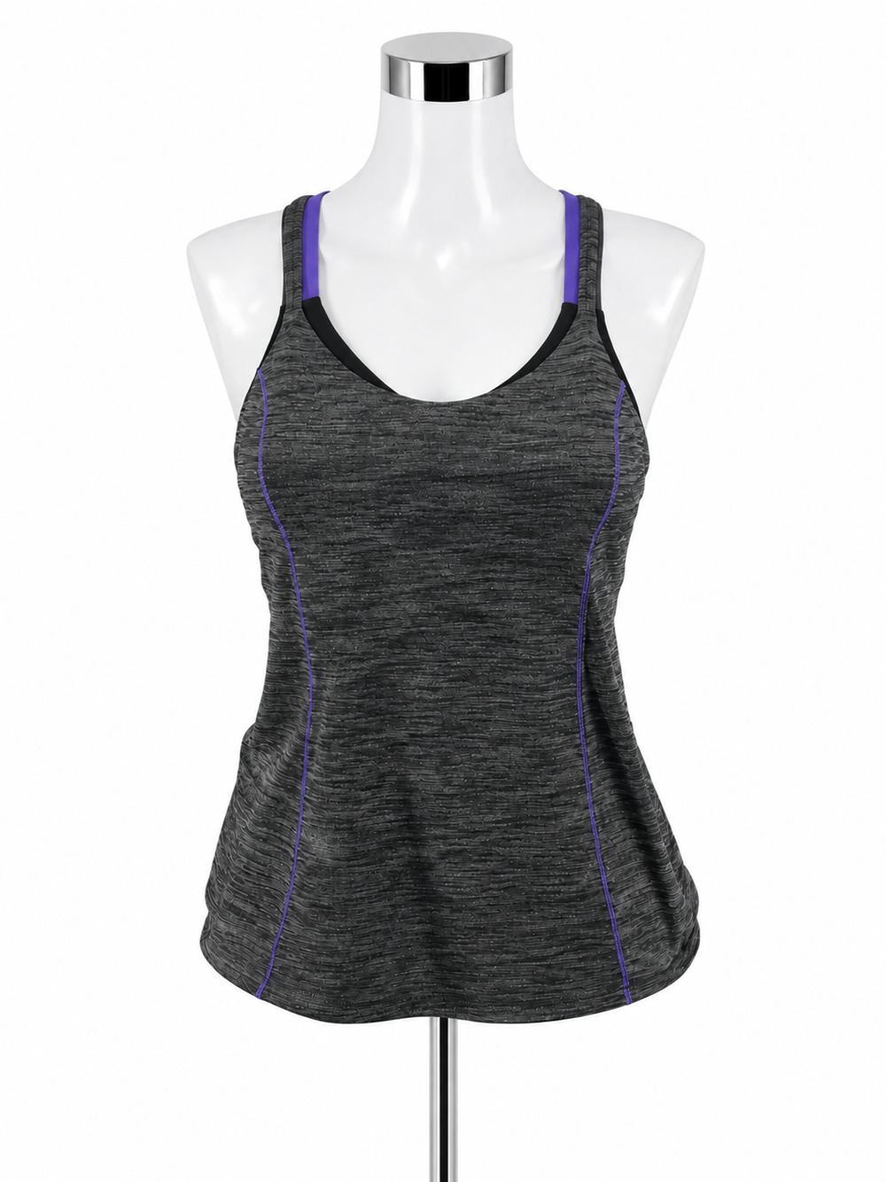 Lululemon Push Ur Limits Tank Heathered Gray Purple Strappy Top Size 6